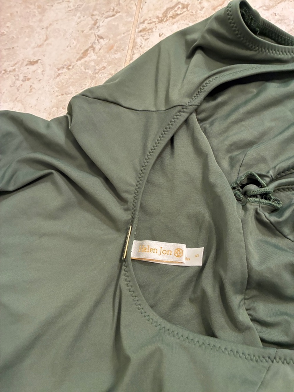 Helen Jon Olive Green One-Piece Swimsuit with Gold Logo No Padding SZ S - Picture 5 of 7